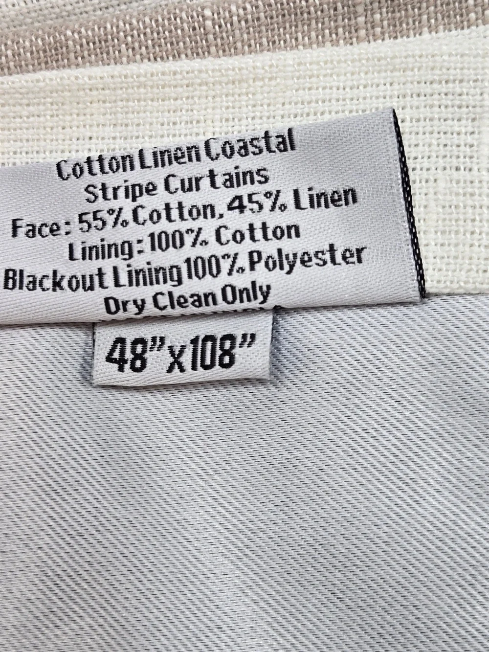 NWT QUINCE Set 2 48x108 Coastal Stripe Linen Cotton True Blackout Curtains 9230